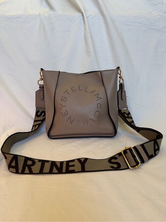 Stella McCartney Handbags - Stella McCartney Taupe Perforated Logo Tote with Branded Jacquard Strap